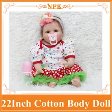 New NPK 22inch Silicone Reborn Bebe Doll With Soft Cotton Body Cute Alive Newborn Baby Boneca Toys For Girls Nice Gift For Child