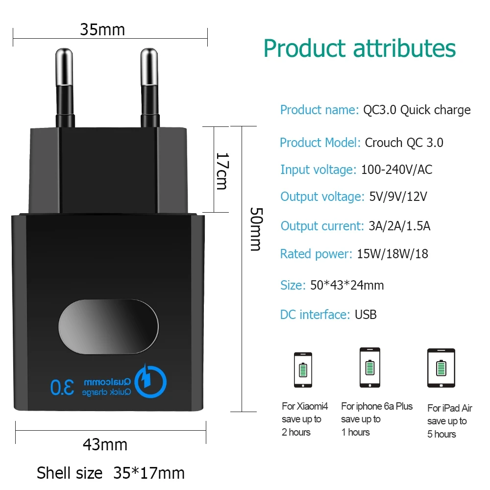 DCAE Быстрая зарядка QC 3,0 USB зарядное устройство для телефона быстрое зарядное устройство EU/US зарядное устройство для мобильного телефона для iPhone samsung Xiaomi huawei Redmi