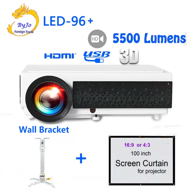 Poner Saund LED96+ LED Projector With curtain and stand 1080P 5500lumens HDMI 1280x800 Full HD Home theater system 3D projector