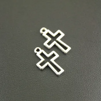 실버 컬러 미니 크로스 매력 펜던트, 유럽의 매력 비즈 Diy 팔찌 쥬얼리 17x11mm A547, 100 개