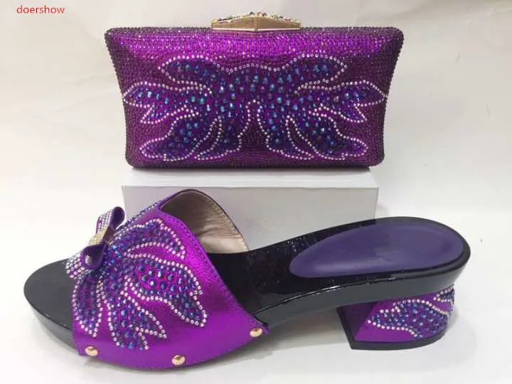 

doershow Italy Shoe and Bag Women High Quality Italian Shoe and Bag Set Decorated with Rhinestone African Wedding KH1-17