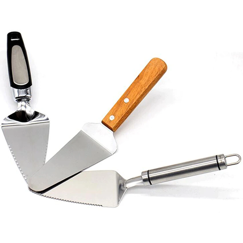 Wood Grip Stainless Steel Cake Pizza Shovel Serrated Edge Cutter Pie