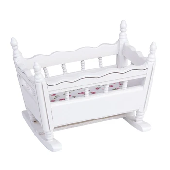 

1/12 Dollhouse Miniature White Wood Kindergarten Cradle Cot