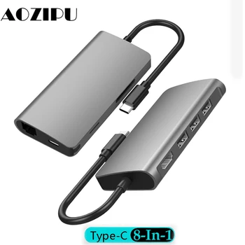 

USB C Type-C Laptop Docking Station to USB 3.0*3 RJ45 SD TF PD Adapter for MacBook Samsung Galaxy S9 /S8 / S8+Type C HUB