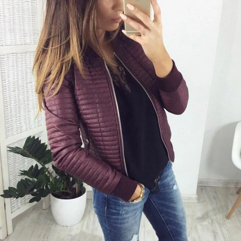 

New Fashion Autumn O-Neck Short Coat Casual Zippers Slim Jacket Women Long Sleeve Thin Outerwear