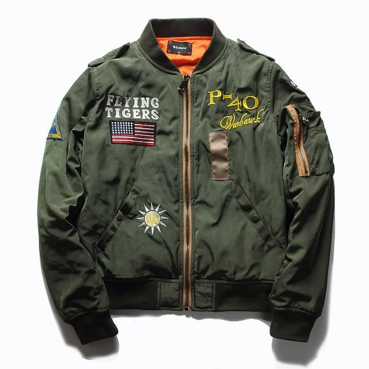 

Bomber Jacket Flying Tigers Embroidery Jacket Spring Autumn Baseball Collar Coat for Male