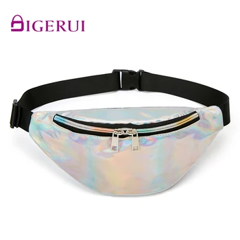 

DIGERUI Holographic Waist Packs Laser Bag Shoulder Women Travel Bag Hologram Fanny Pack Slim Shiny Neon PU Bag Belt Leather Bag
