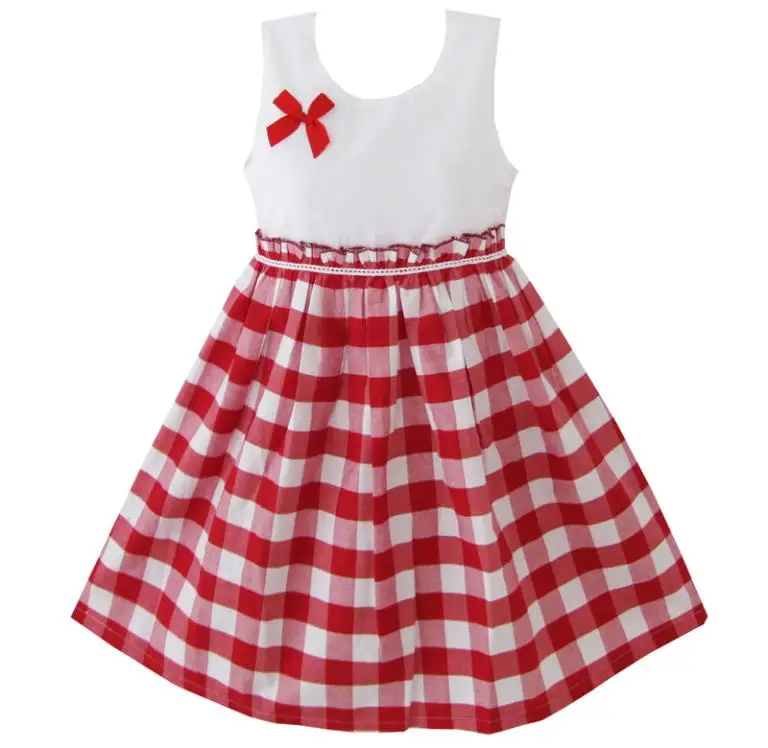 

Girls Dress Red Tartan Sundress Kids Clothing Cotton 2018 Summer Princess Wedding Party Dresses Clothes Size 4-10