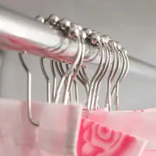 12Pcs/pack Bath Curtain Hooks Rollerball Shower Curtain Rings Hooks 5 Roller Polished Satin Nickel Ball Curtain Accessories
