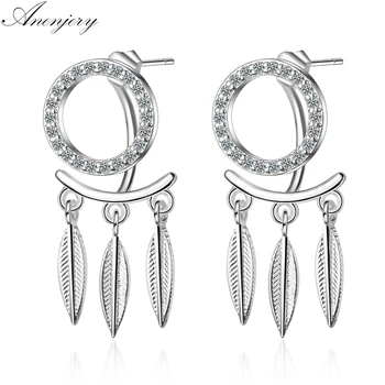 

Anenjery Silver Color Micro Zircon Dream Catcher Tassel Earrings For Women S-E716