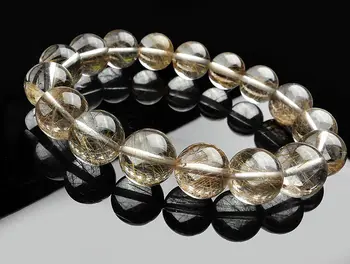 

Genuine Natural Silver Rutilated Quartz Crystal Round Beads Bracelet AAA 13mm