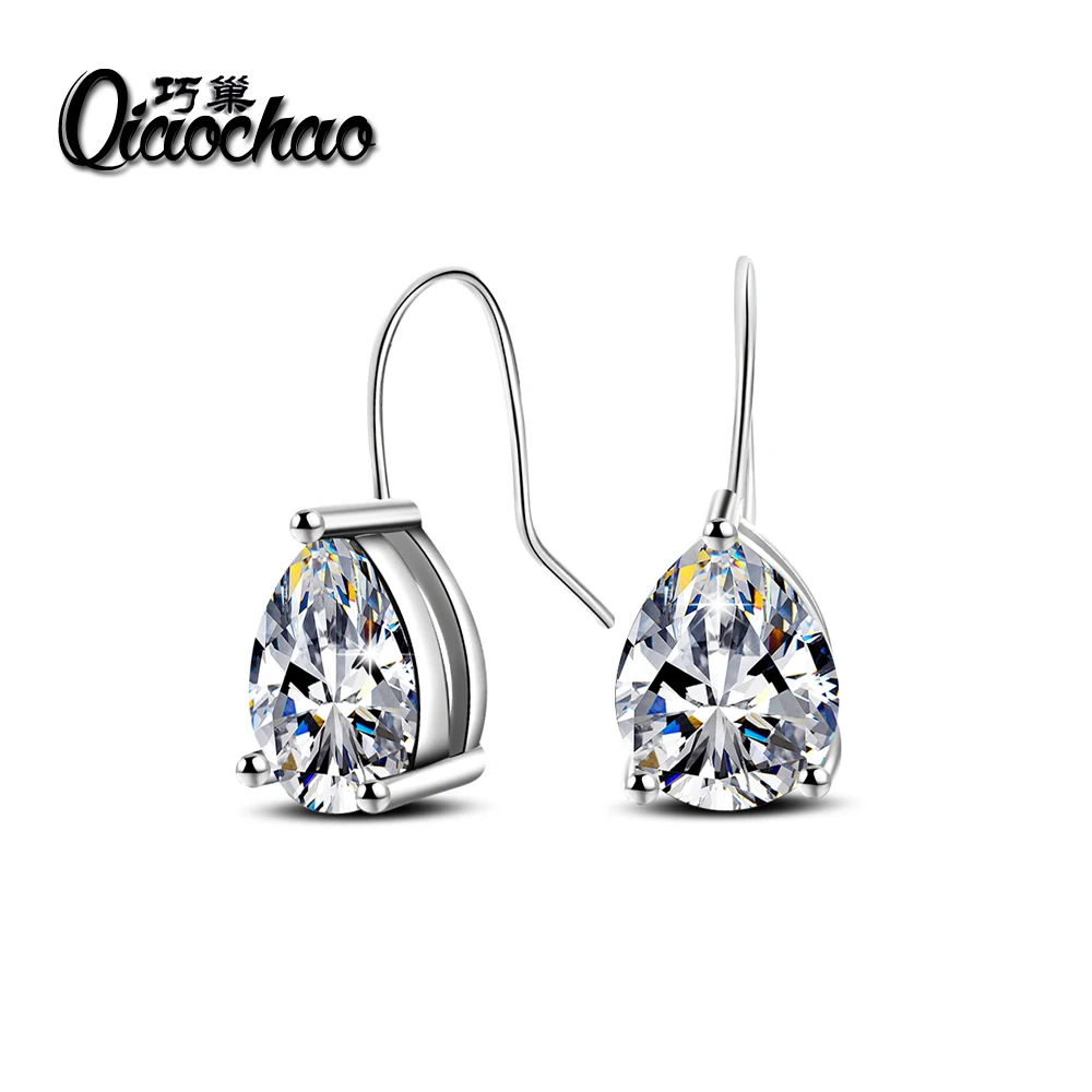 Free Gift Box font b Luxury b font Female Zircon Drop Earrings Silver Plated CZ font