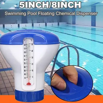 

5 Inch Swimming Pool Floating Chemical Chlorine Dispenser with Thermometer Disinfection Automatic Applicator Pump