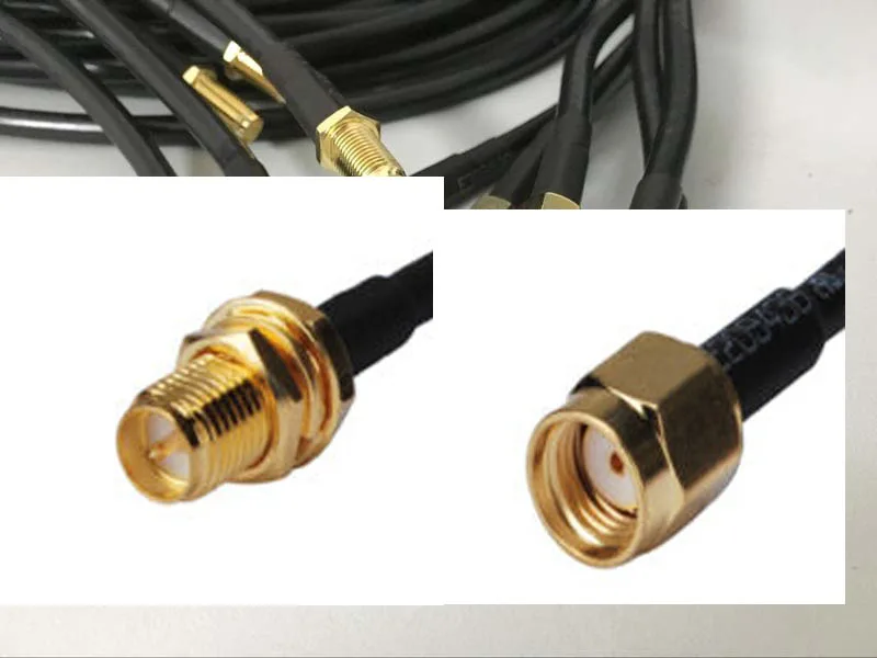 2pc RP SMA Female Nut Bulkhead to RP SMA male RG58 RF Cable Connector