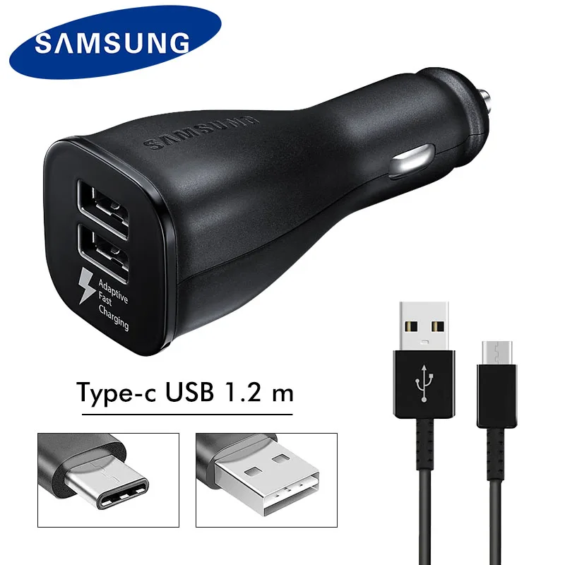 

Original Samsung Car Charger For Galaxy S10 S9 S8 Note 8 Type-C 1.2m Cable Adaptive Quick Travel Charging 9V 1.67A&5V 2A