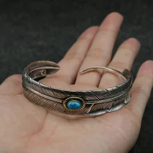 S925 серебряные сережки-гвоздики с листочками такахаши Горо ручной работы перья ретро тайское серебристое Открытое браслет пара Для мужчин и Для женщин