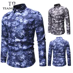 Тянь QIONG 2019 новые модные мужские рубашки Slim Fit Мужской Цветочный принт рубашка Повседневное длинный рукав мужской рубашки хлопковые