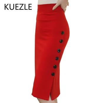 

Plus Size Fashion 2018 Women Skirt Midi Skirt Slim OL Sexy Open Slit Button Slim Pencil Skirt Elegant Ladies Skirts jupe Mujer