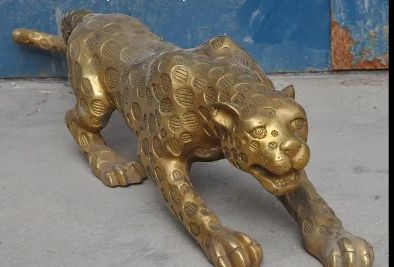

671116599+++42" chinese fengshui brass African leopard Panther Cheetah Predator lucky statue