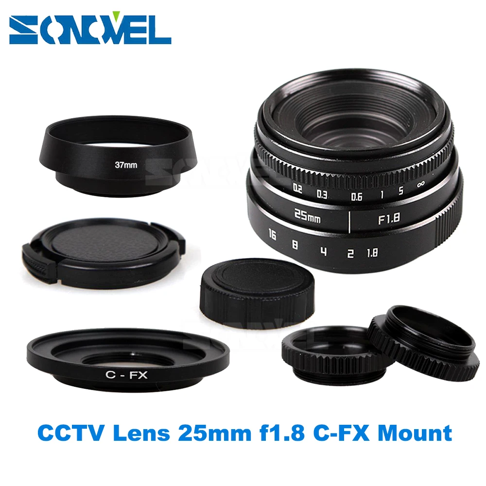 25mm F1.8 APS C Television TV Lens CCTV Lens+Lens hood for Fuji Fujifilm X E2 X E1 X Pro1 X Pro2