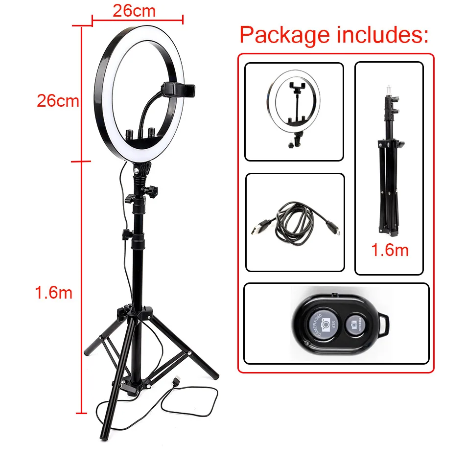 10 дюймов 26 см USB интерфейс Диммируемый светодиодный селфи кольцо свет фотография видео макияж лампа штатив телефон клип Bluetooth Автоспуск - Цвет: Розовый