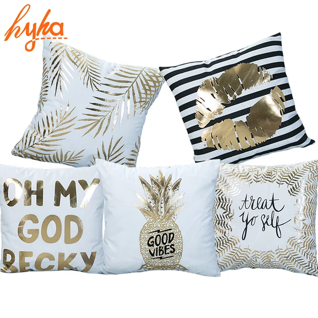 Hyha Bronzing Cushion Cover Printed Pineapple Luxury Tropical Linen Polyester Home Decorative Pillows Cover For Sofa Hyha Bronzing Cushion Cover Printed Pineapple Luxury Tropical Linen Polyester Home Decorative Pillows Cover For Sofa