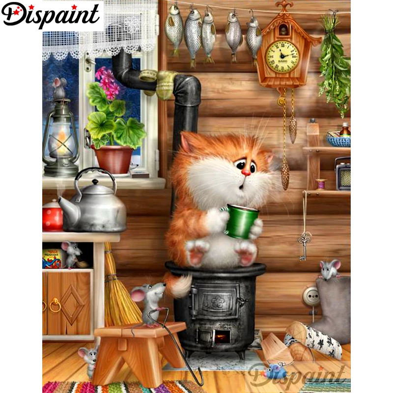 

Картина из страз Dispaint, квадратная/круглая, 5D, "мультяшный Кот, пейзаж", вышивка крестиком, 5D домашний декор, A10685