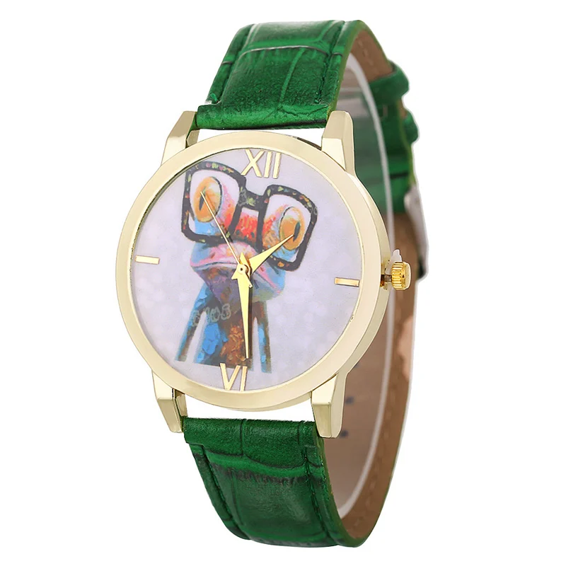 

Simple Casual Woman Watch Creative Design Interesting Big Eye Frog Watches Crocodile Quartz Belt Wristwatch Relojes De Mujer