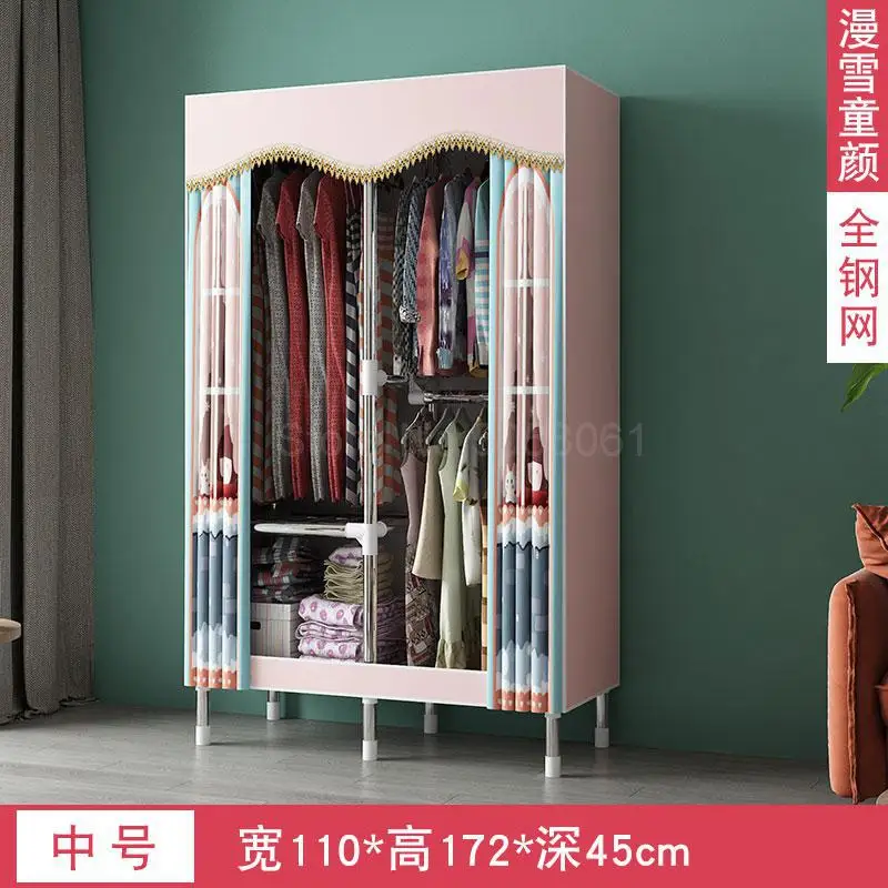 Simple cloth wardrobe steel pipe thickening and thickening reinforcement steel frame economy double rental home wardrobe - Цвет: ml3