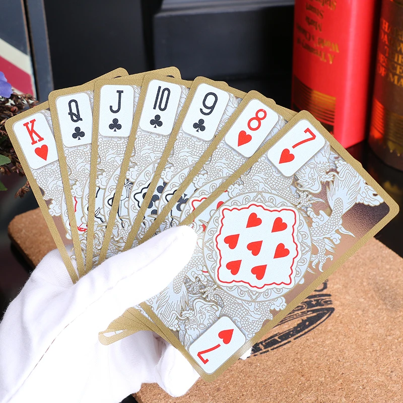 55 шт./компл. золотой фольгой водонепроницаемый прозрачный ПВХ Пластиковые Покер золотой край игральные карты Дракон Новинка Покер, высокое качество, подарок