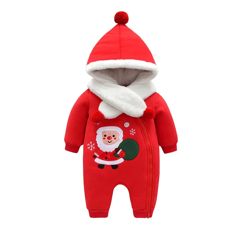 Зимние комбинезоны для маленьких мальчиков и девочек; модная Рождественская одежда; хлопковый комбинезон с вышивкой для новорожденных; красный наряд с рисунком