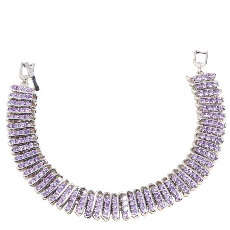 

Multi-gems Purple Zircon 925 Sterling Silver For Women Link Chain Bracelet 6.5 - 7.5 inch L20021