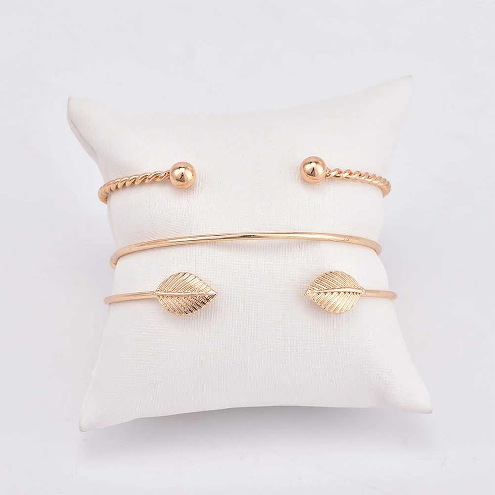 

2/3Pcs Bangle Set Simple Arrow Knot Leaf Opening End Bracelet Cuff Jewelry Gift Acero Inoxidable Mujer Bracelets Bangles Women