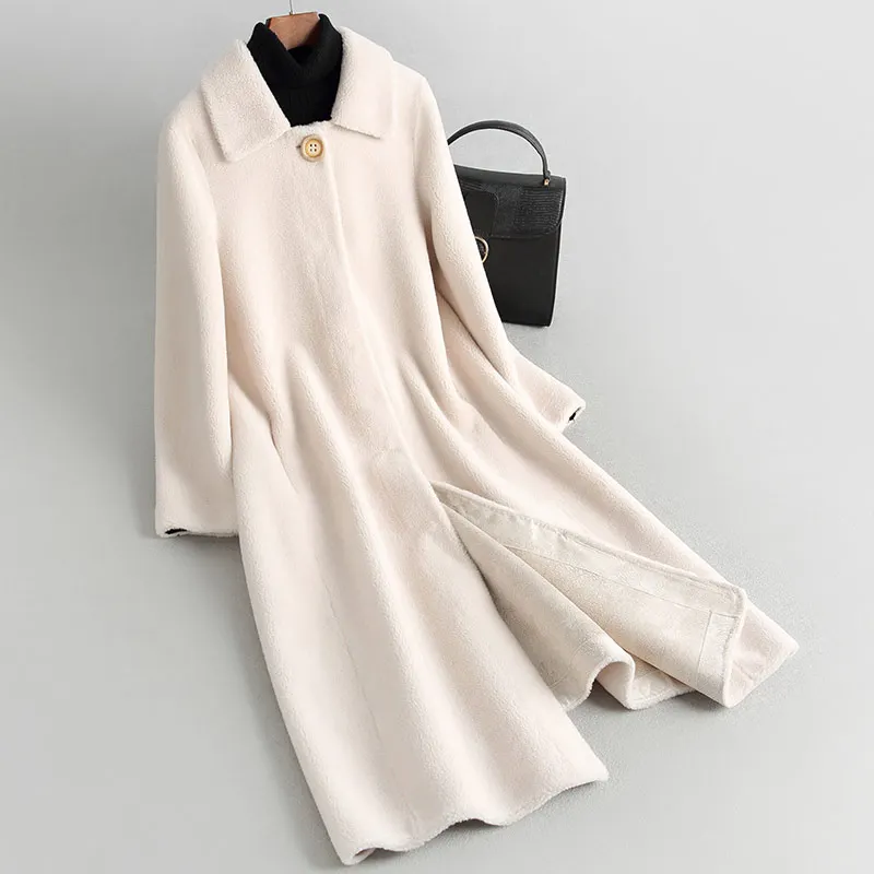 

2019 Winter Real Composite Lamb Fur Coat Women Genuine Shearling Wool Fur Coat/Jacket with Faux Suede Leather Liner A123