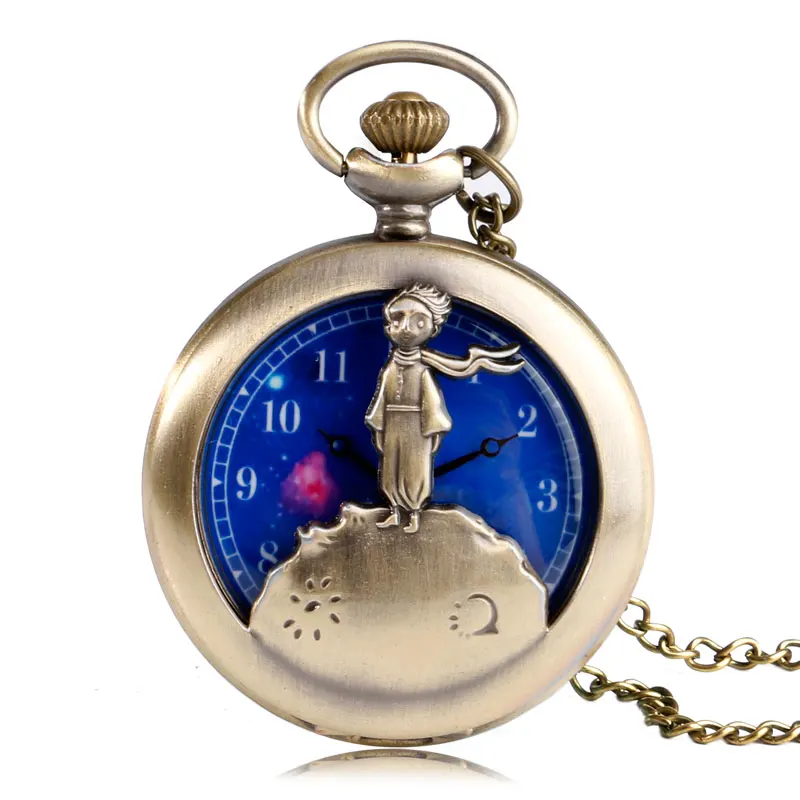 

New Classic The Little Prince Movie Planet Blue Bronze Vintage Quartz Pocket FOB Watch Gifts for Boys Girls Kids el principito