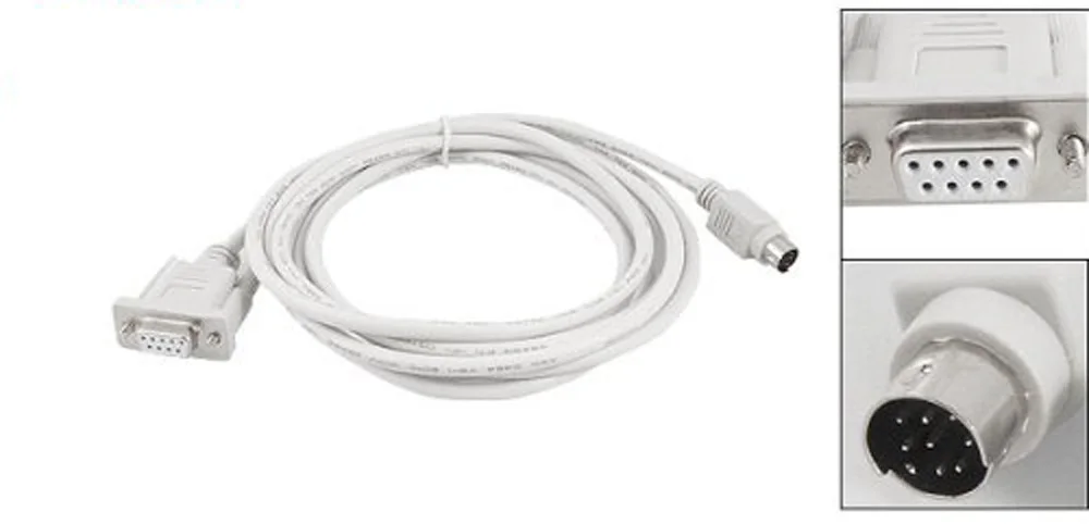 

DB9P to 8P Mini Din RS232 Cable White 8.2 Ft for PLC DVP-EH