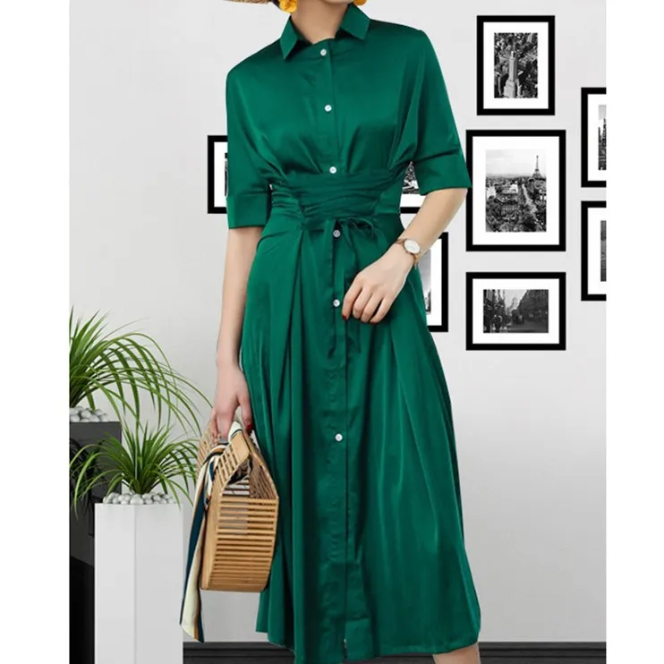 Fashion 2019 New Spring Women Short Sleeve A Line Shirt Dresses Turn ...