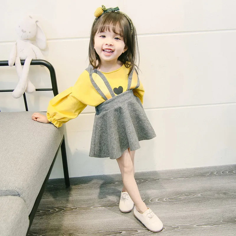 Коллекция года, новая весенняя детская длинная корейская модная футболка с рисунком для девочек комплект из двух предметов