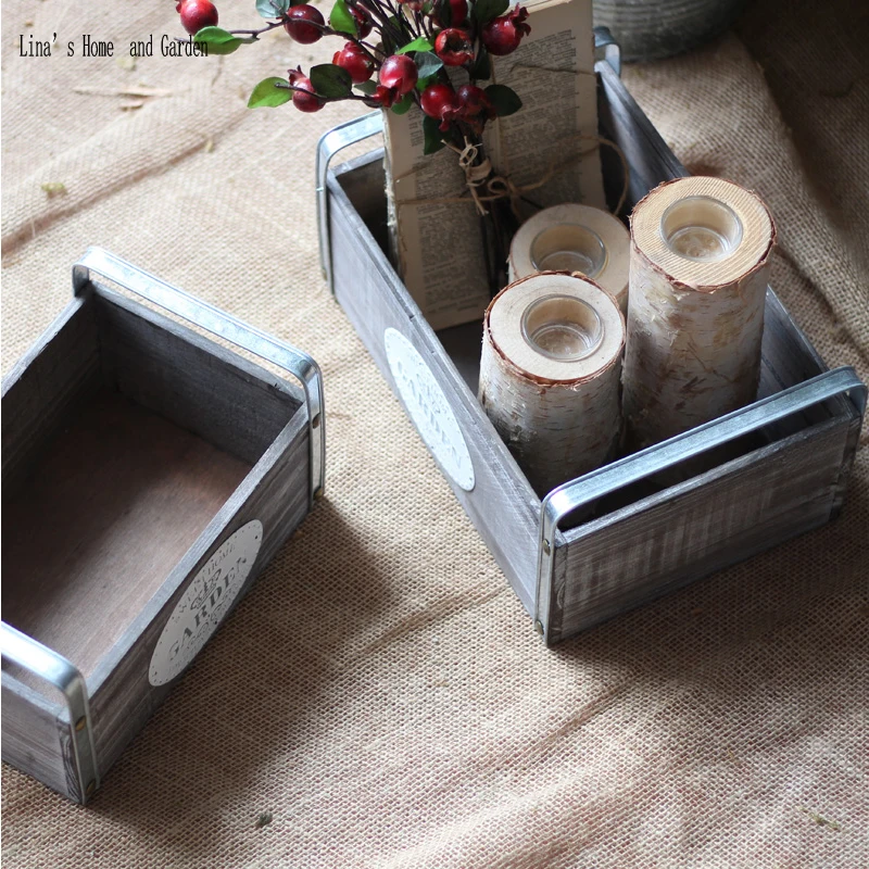 stack 3 pieces handmade wooden decorative crate boxes with metal handles (3)