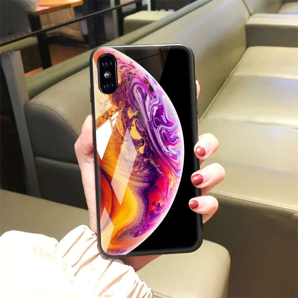 TOMKAS Tempered Glass Case For iPhone XS Max XR XS Silicone Stars Space Cover Phone Case For iPhone X 10 XS XR Luxury Cases TPU  (27)