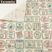 Лен Ткань Вышивание Материал tissu скатерть Подушка сумка Шторы Подушка teramila Текстиль для дома из хлопка с принтом мультфильма Чашки