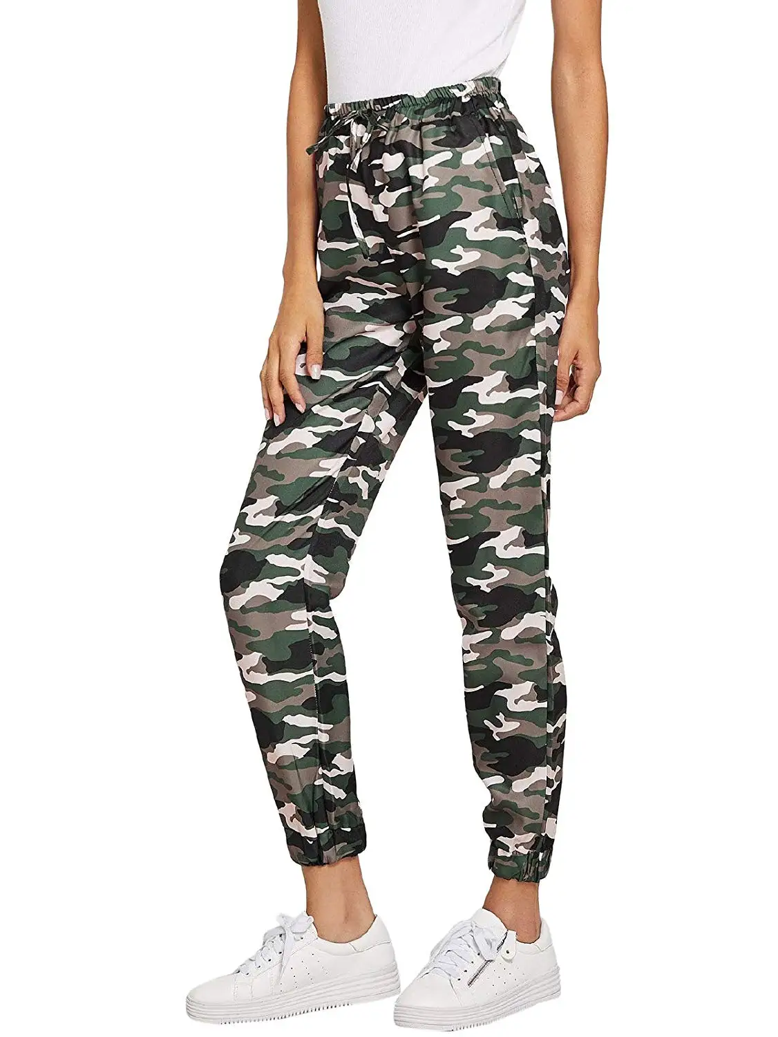 

Women Pants Color Block Casual Tie Waist Jogger Pants Camouflage Trousers Sweatpants Hot New Trends 2019 Streetwear High Waist
