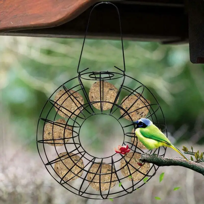 Deluxe Metal Hanging Donut Suet Fat Ball Bird Feeder Easy Fill