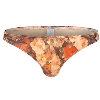 

Sexy Gay Underwear Men Brief Shorts Ice Silk Panties For Man Floral Breathable Low Waist U Convex Pouch Underpants Cueca M-XL