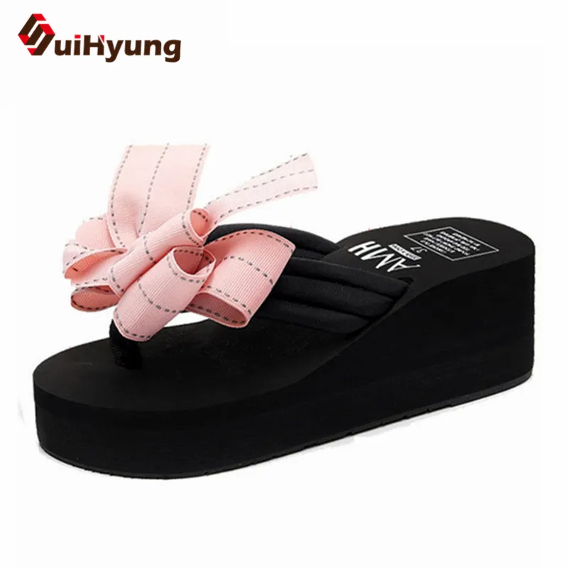 

Suihyung New Women Summer Beach Slippers With Big Bowknot Wedges Waterproof Platform Flip Flops Female Outside Slippers Sandals