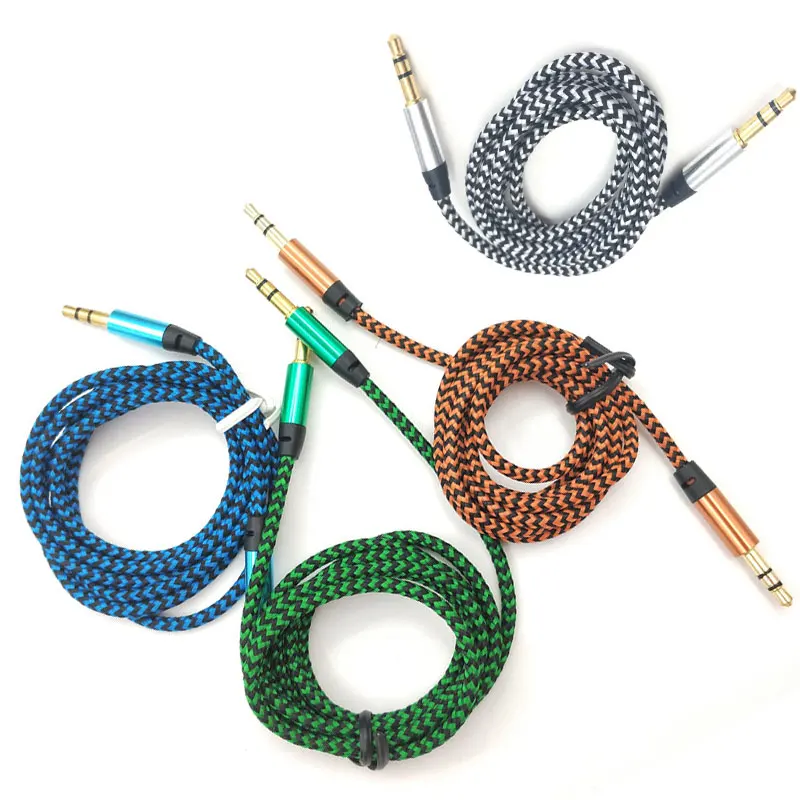 

1m Nylon Aux Cable 3.5mm to 3.5 mm Male to Male Jack Auto Car Audio Cable Gold Plug Kabel line Cord For Iphone 7 Xiaomi speaker