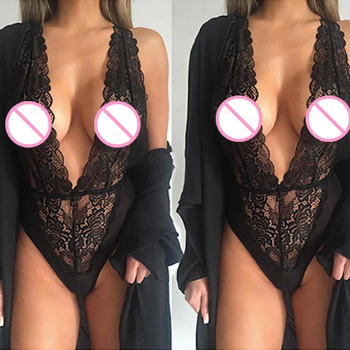 Женское сексуальное цельное кружевное нижнее белье с глубоким V-образным вырезом