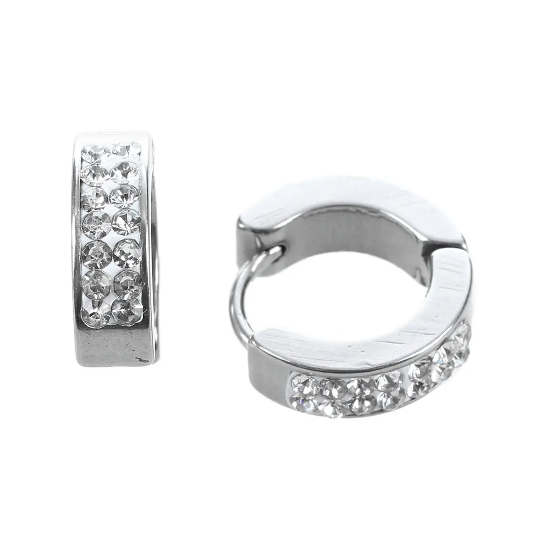 

Stainless Steel Crystal Rhinestone Huggie Hoop Earrings 0.55x0.16"