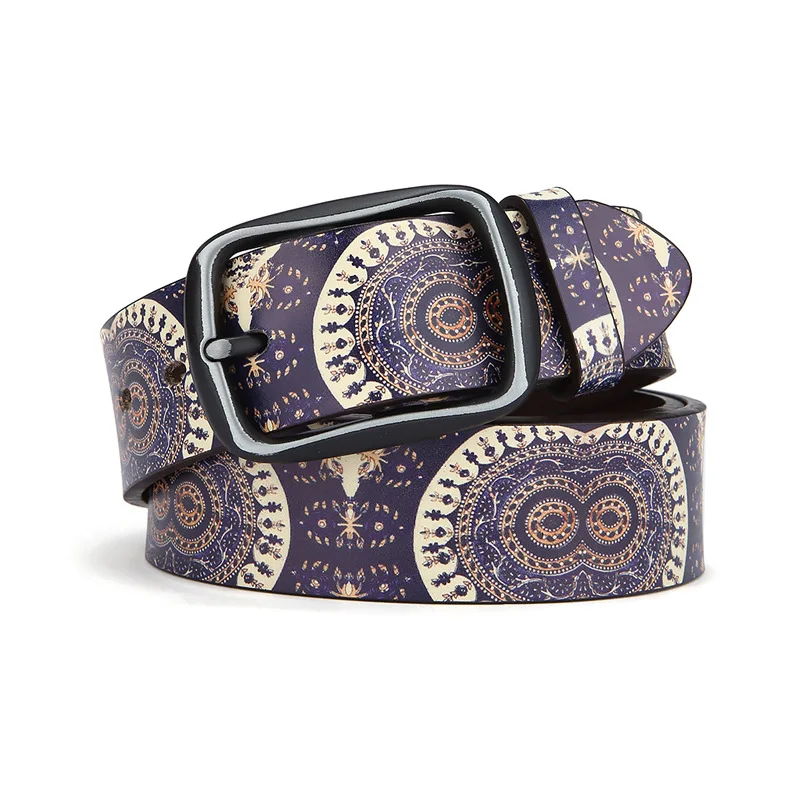 Printed Belts Owl Design for Women for Men Genuine Leather Belts with