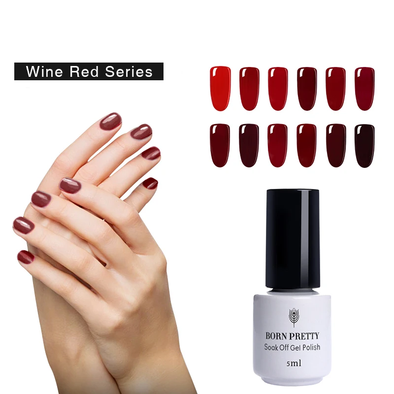 

12 Bottles 5ml BORN PRETTY Soak Off Nail UV Gel Polish Set Wine Red Series Pure Nail Color Manicure Art Gel Polish Lacquer